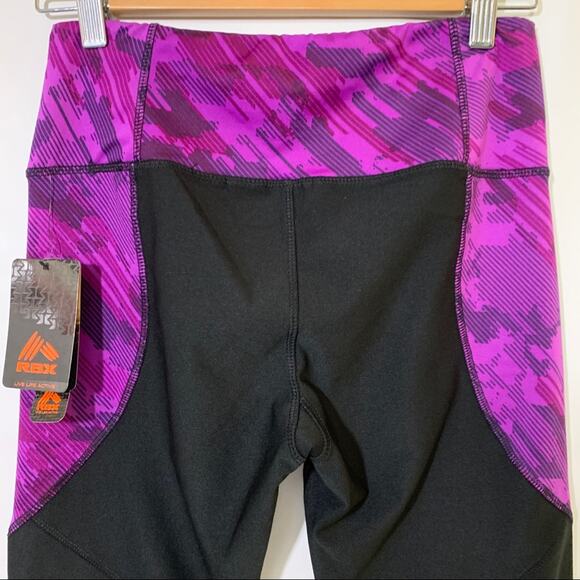 RBX Workout Running Leggings Black Mesh & Pink Purple Medium NWT - Picture 6 of 12